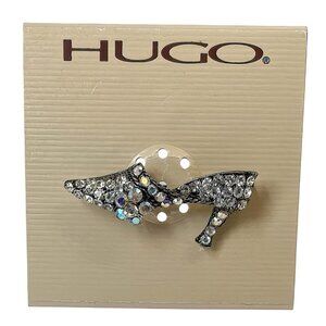 Hugo Antique Silver Tone Black & White Crystal Shoe Pin Brooch
